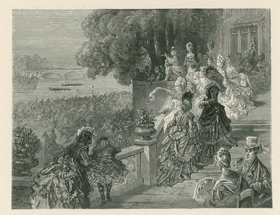 Toeschouwers kijken naar een bootrace door Gustave Dore